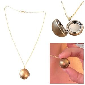 Vintage Dainty Brass & Gold‎ Orb Functional Locket Pendant Necklace